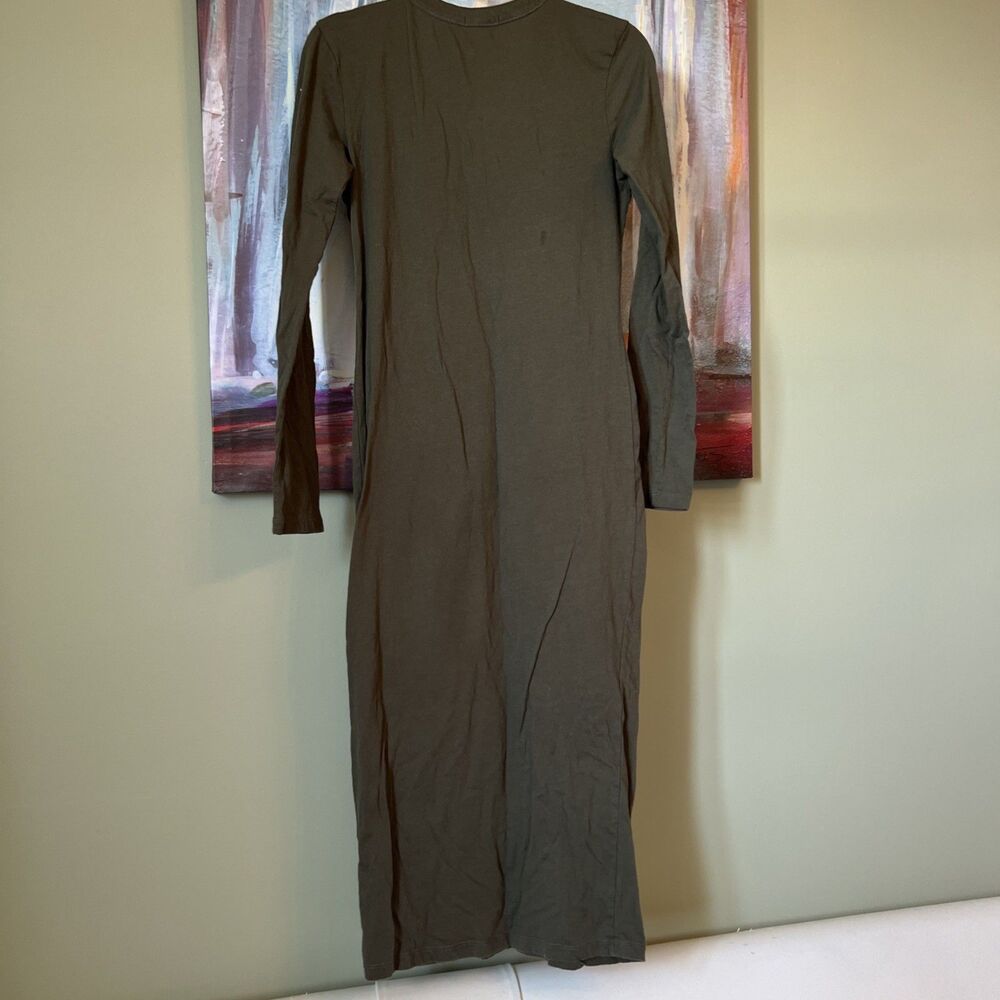 James Perse Sz 2 Olive Button Midi/Maxi Dress V-neck Cotton/see Details - Picture 2 of 11
